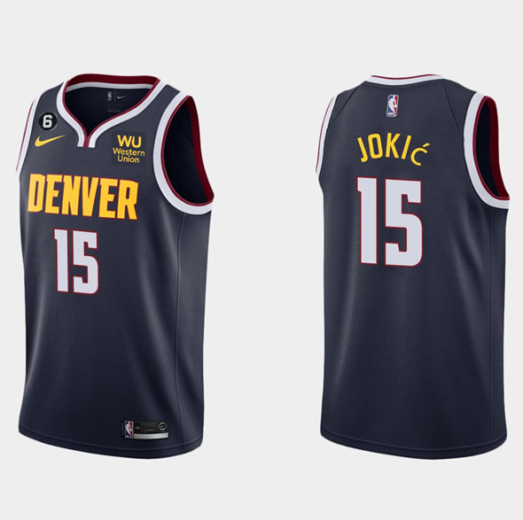 Men's Navy Denver Nuggets #15 Nikola Jokic Icon Edition With NO.6 Patch Stitched Jersey